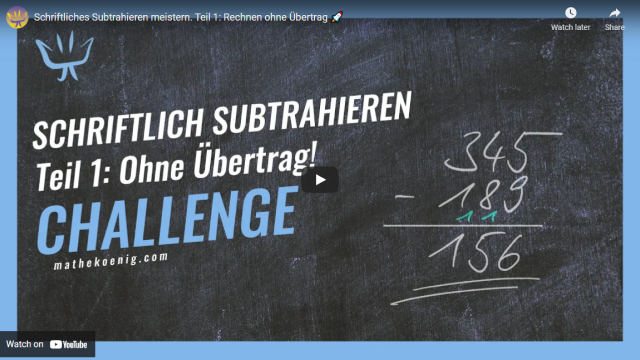 Thumbnail einer Mathekönig Challenge zum Thema schriftliches Subtrahieren